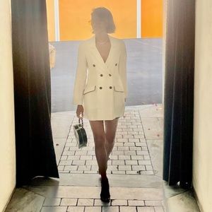 Zara Cream Black Contrast Trim Blazer M